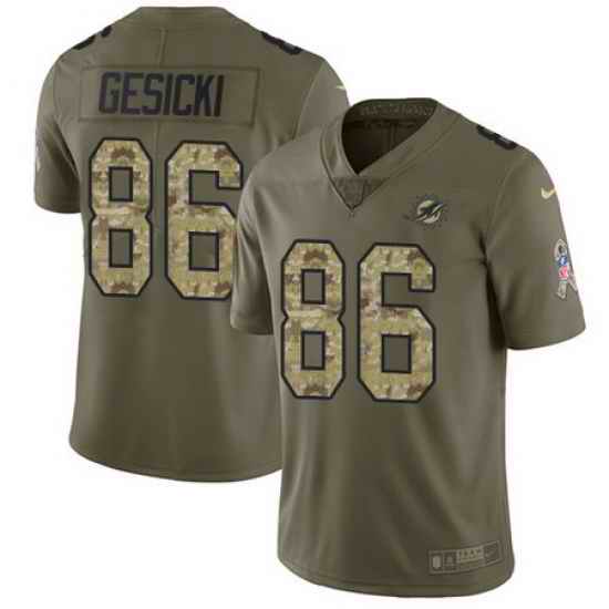 Nike Dolphins #86 Mike Gesicki Olive Camo Mens Stitched NFL Limited 2017 Salute To Service Jersey